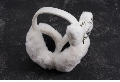 White Handmade Crossand Pins Plush Bone Earmuffs