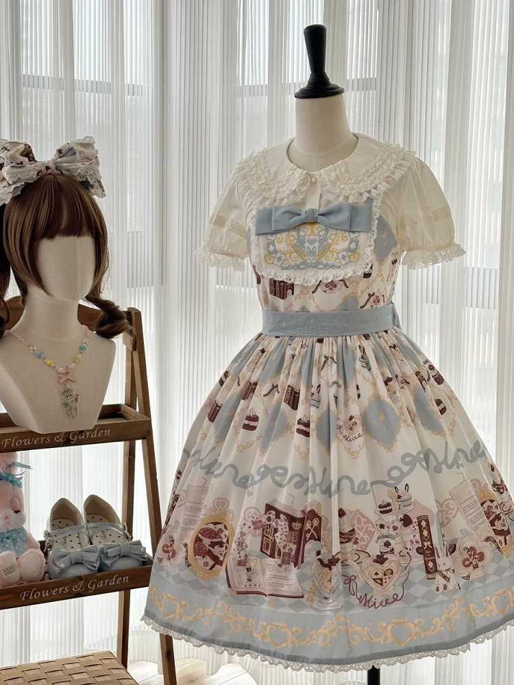 Robe Lolita taille haute à imprimé lapin Alice au pays des merveilles
