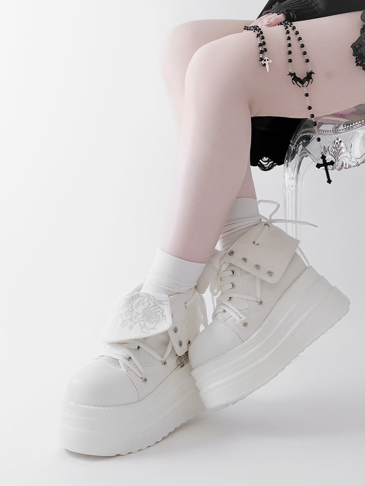 White Punk Spider Platform Sneakers