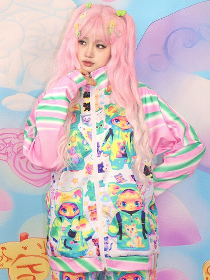 PinkGrüne Katzenjacke Print Y2K