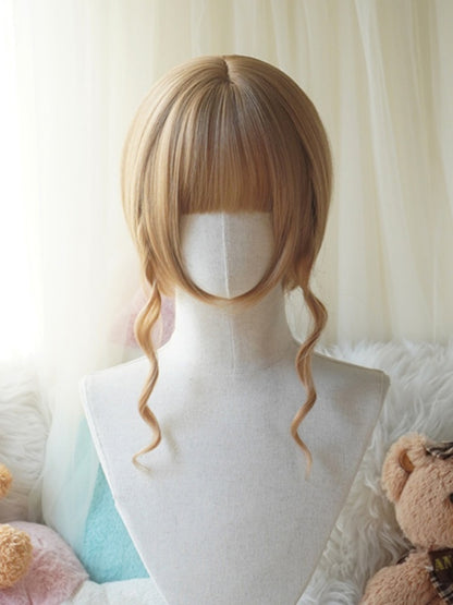 Blonde Bob Cut Straight Wig With Bangs＋Double Long/Short Ponytail Claw Clips
