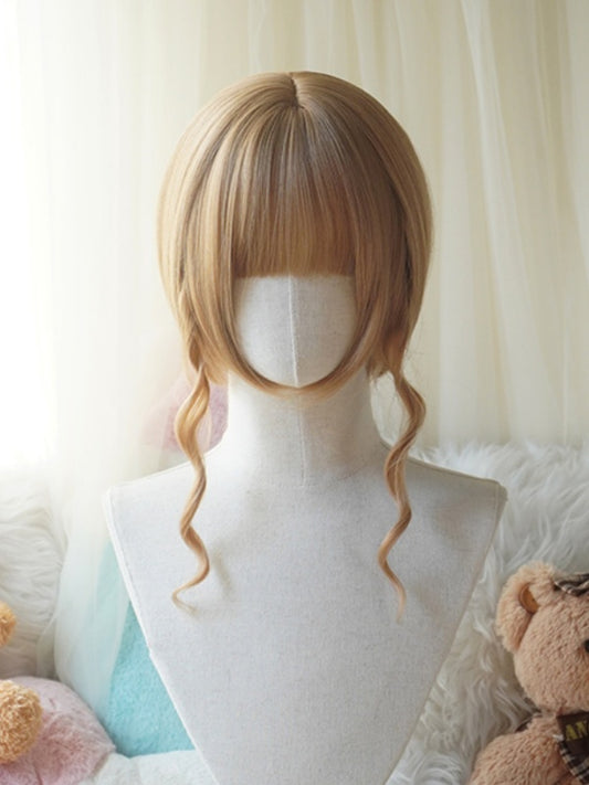 Blonde Bob Cut Straight Wig With Bangs＋Double Long/Short Ponytail Claw Clips