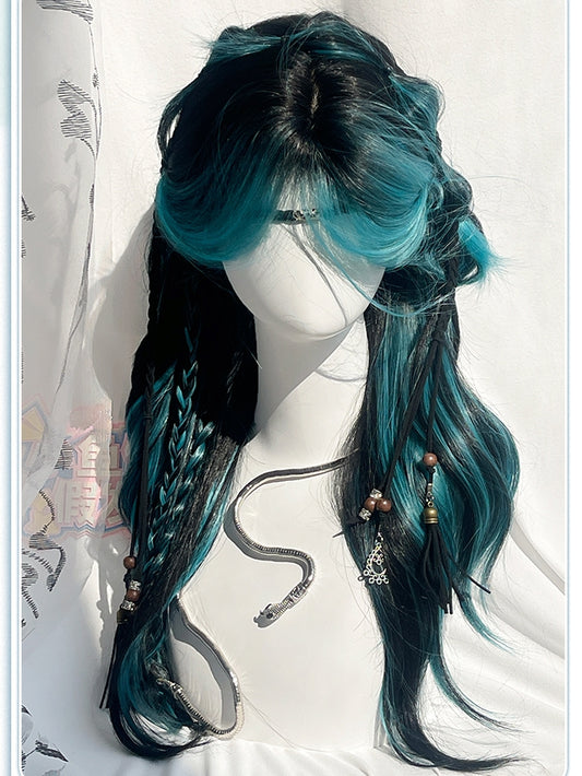 65CM Highlight Wavy Length Wig With Blue Curtain And Black