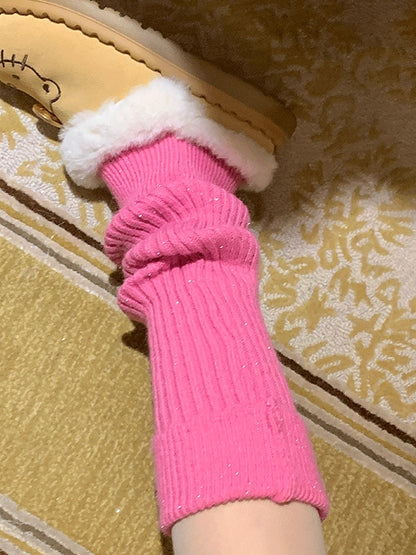 Sweet Ruffled Cuff Knitted Leg Warmers With Beads