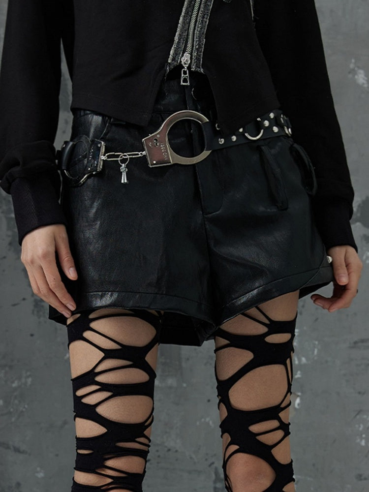 PU Belt with Handcuff Detail Studded Black Punk