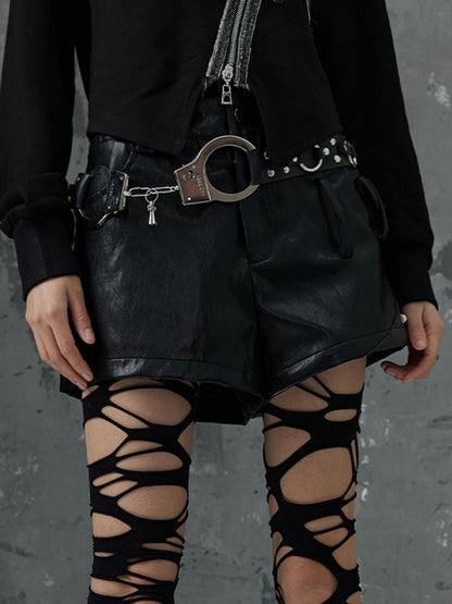 PU Belt with Handcuff Detail Studded Black Punk