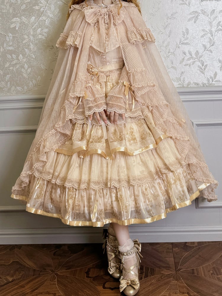 Trimming Bow Self-tie Neckline Cascading Cloak Ruffle Champagne Big