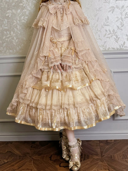 Trimming Bow Self-tie Neckline Cascading Cloak Ruffle Champagne Big
