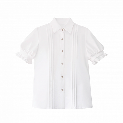 Bluse mit Puffärmeln und Faltendetails Weiß