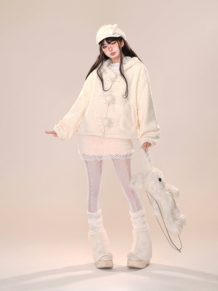 Apricot Bunny Ear Design Thick Hooded Coat