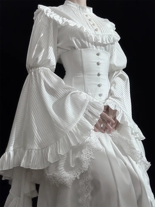 Blouse White Flounce Gothic Sleeves Bell Trim