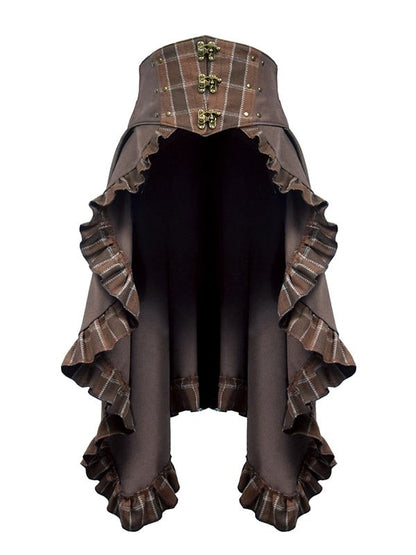 Train Hem Brown Ruffled Plaid Dark Pattern Steampunk