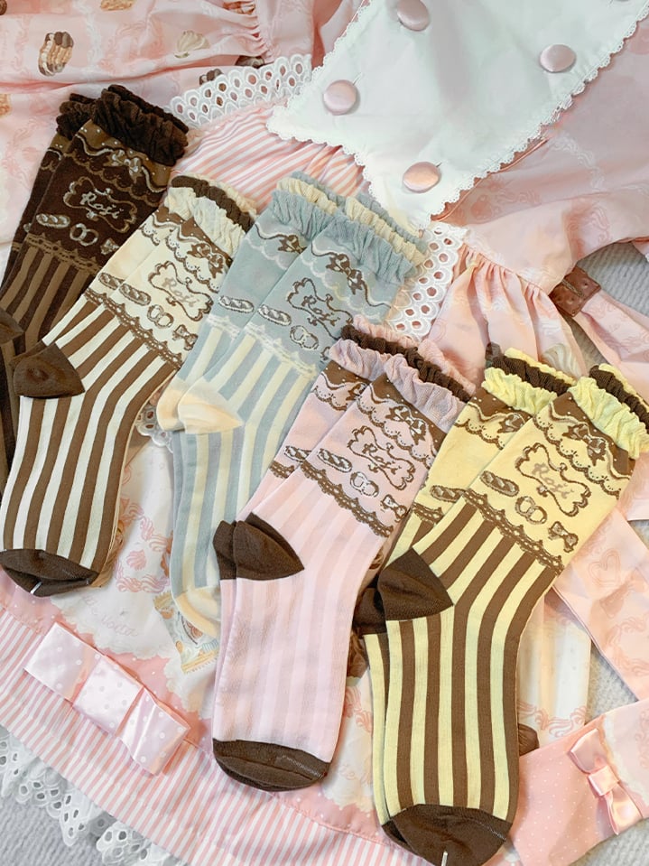 Dessert Print Striped Sweet Lolita Calf Socks