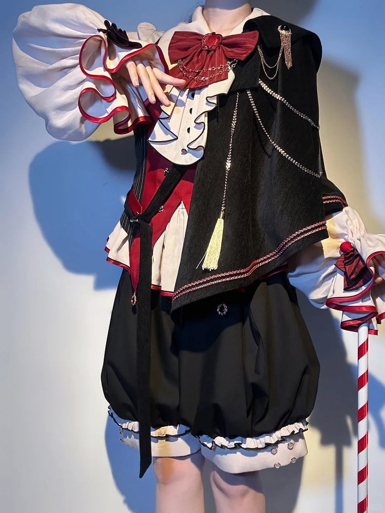 Black Ouji Style Full Red Shirt Preppy Fashion + and Set-Beige