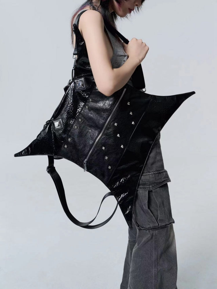 Gothic Punk Studs Black Four-pointed Star Bag