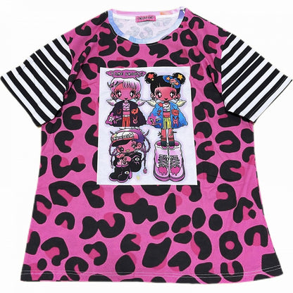 and Pattern Leopard Pink Black T-shirt Y2K Cartoon