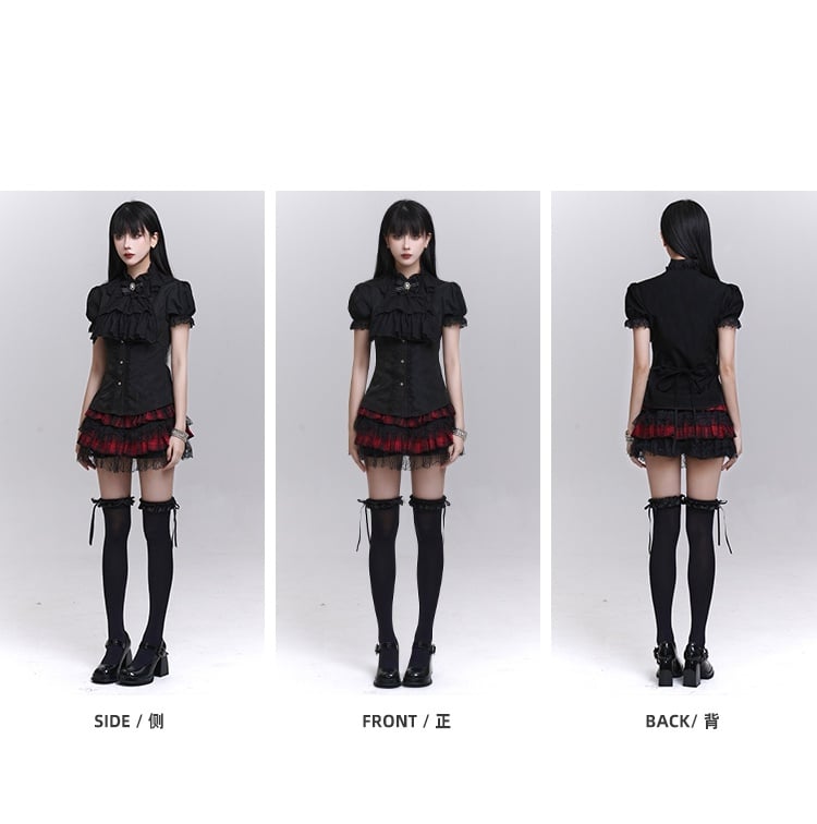 Tie Black Puff Sleeves Vintage Gothic Blouse with Detachable Jabot