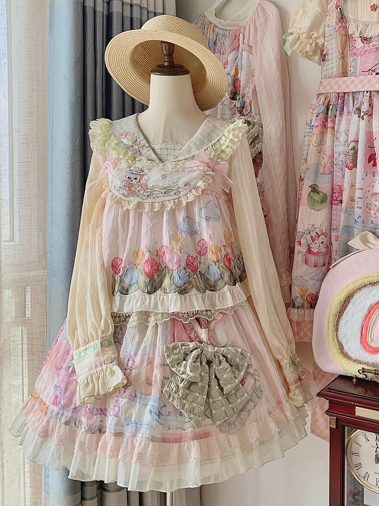 Haut tulipe rose clair brodé lapin