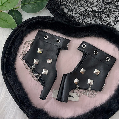 PU Nieten Schwarze Handschuhe Design Leder Punk