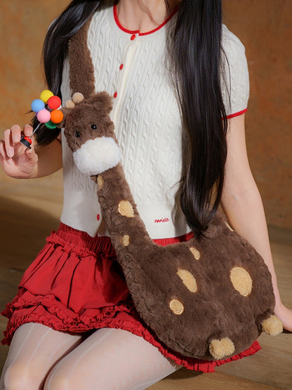 Giraffe Plush Crossbody Brown Bag