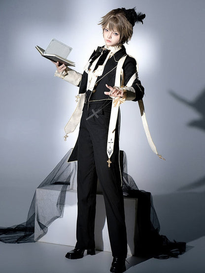 Prince Style Ouji Lolita Full Set Long Sleeves Shirt Blazer Collar Coat High Waist Pants