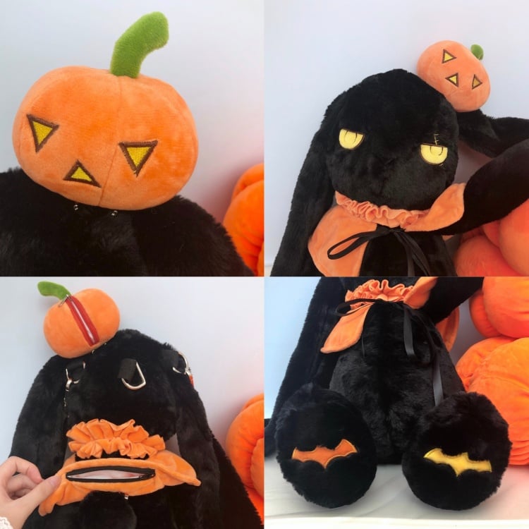 Mr Black Pumpkin Bunny Bag Plushie