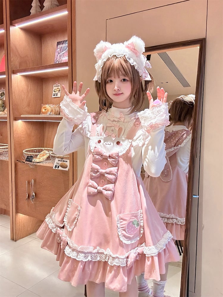 White and Pink Lettuce Hem Sweet Lolita Top