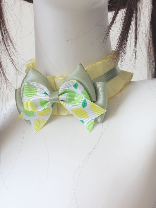 Bowknot Choker Print mit gelbgrüner Zitrone Rüsche
