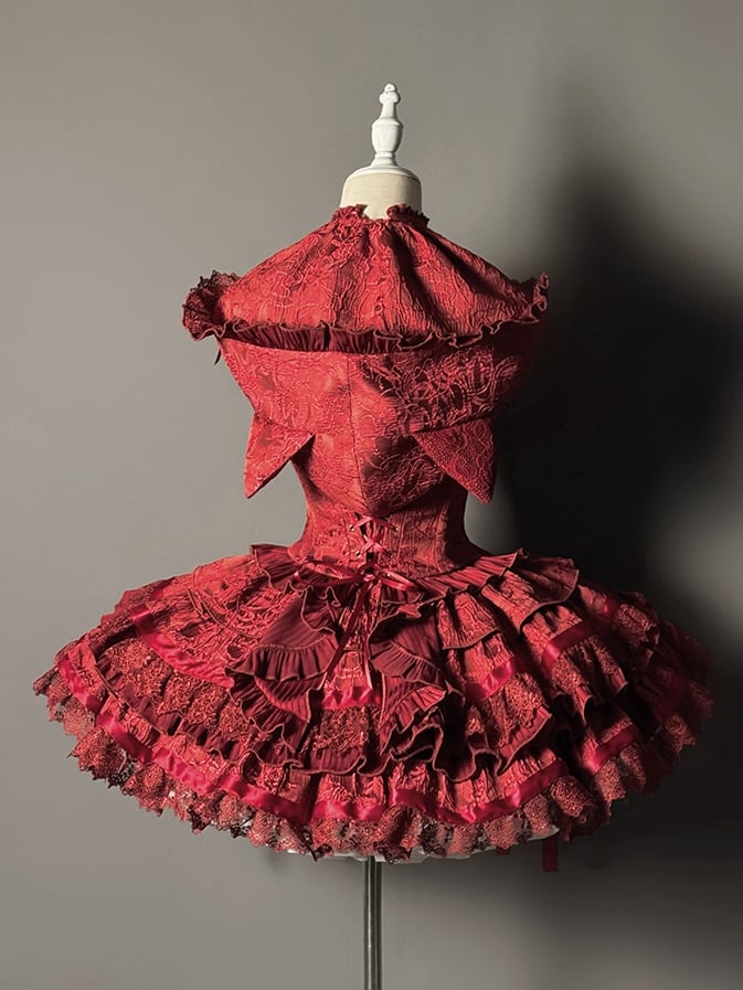 Neck Red + Lolita Tiered Full Top Set Halter Gothic Sleeveless Skirt