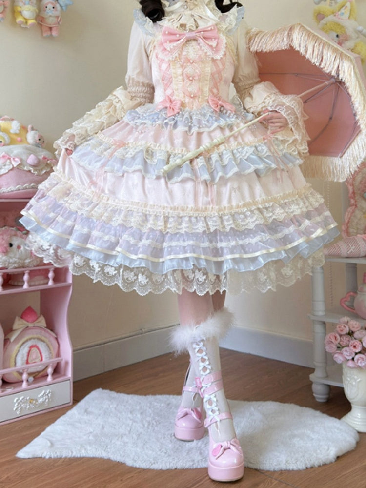 Decorated Lolita Bead Dress Hanayome Pink Chain Princess Bows