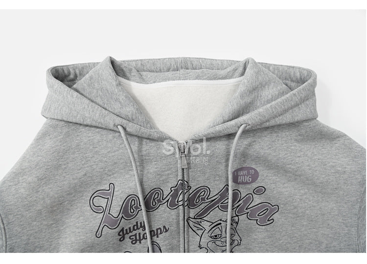 Zootopia Judy and Nick Print Grey Zip Hoodie