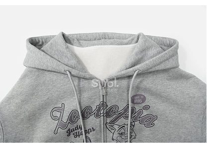 Zootopia Judy and Nick Print Grey Zip Hoodie