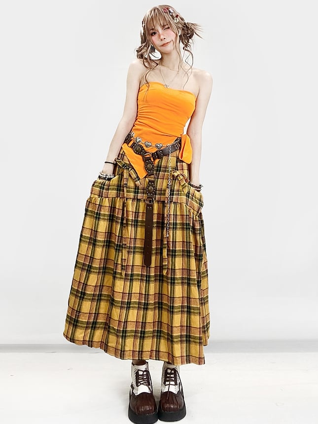 Y2K Details Plaid Bowknot Rock Muster Gelb