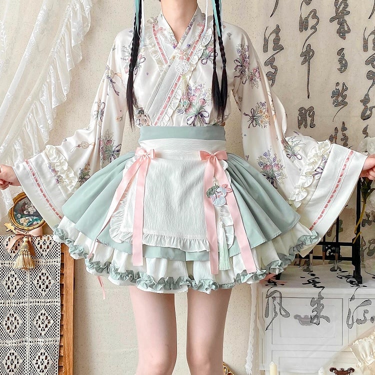 Light Neckline Green Lolita Han Medicine Crossover Herbal + Top Skirt Set