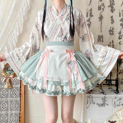 Light Neckline Green Lolita Han Medicine Crossover Herbal + Top Skirt Set
