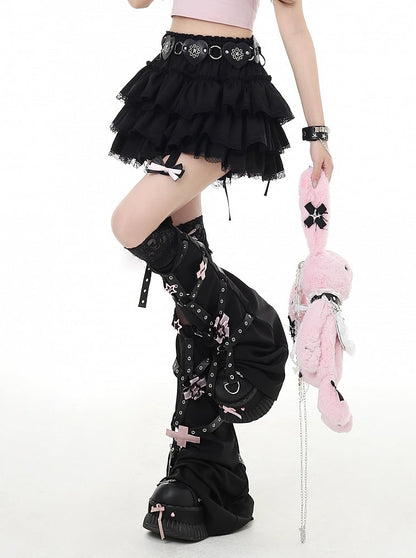 Glamorous Red/Pink/Black Bowknot Y2K Trim Detachable Lace Tiered Skirt with