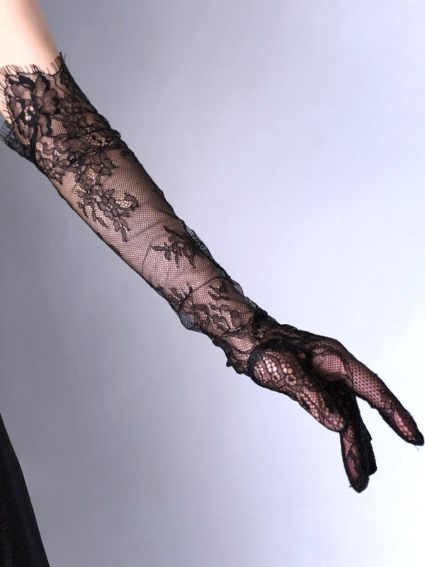 Design Hollow-out Gloves Black/White Lace