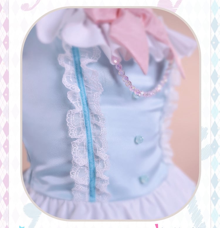 Blue and Pink Bowknots Top Skirt Cosplay Costume