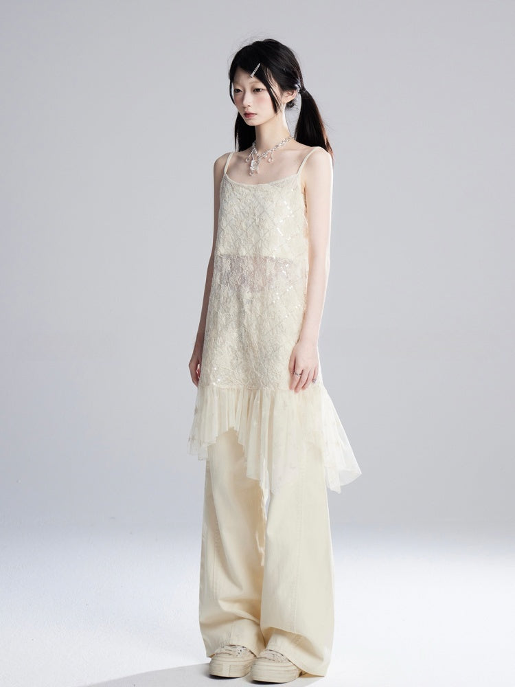 Apricot Low Waist Floor Length Wide-Leg Pants