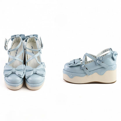 Design PU Blau Crisscross Süße Plateauschuhe - Lolita