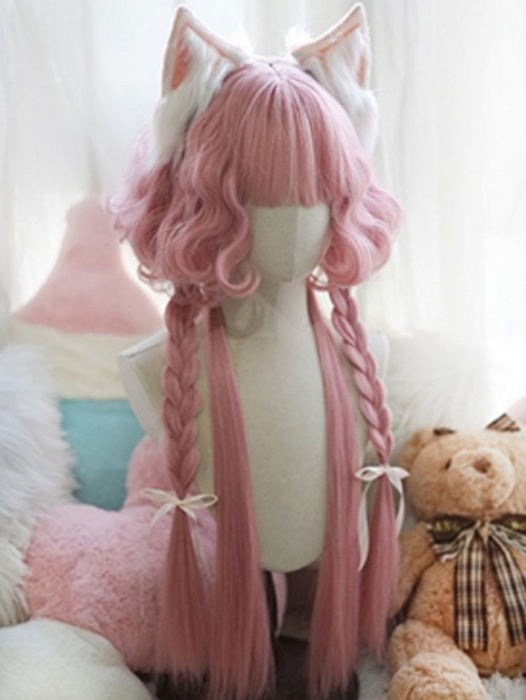 Light Blonde/Pink/Red/Green/Purple Waist Length Wig With Full Bangs