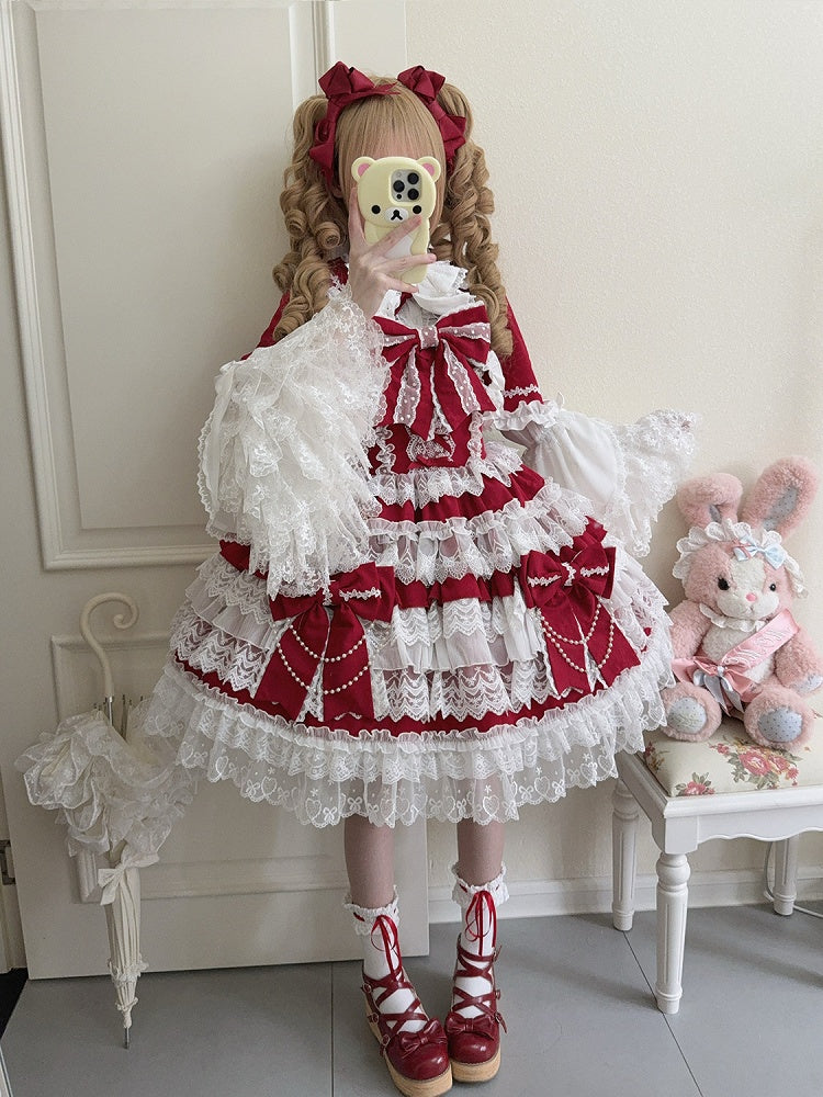 Bows Skirt Lolita Dress Hanayome Red Decoration Big Tiered