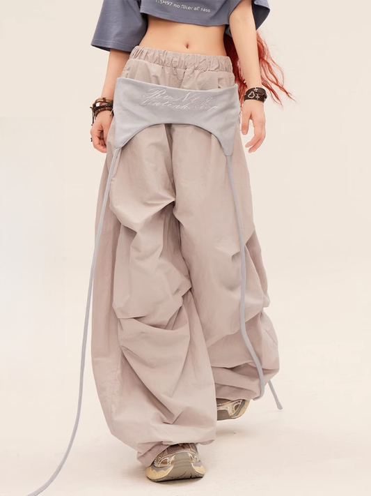 Taille Grau Vintage mit Weitem Bein Casual Pants Accessoire