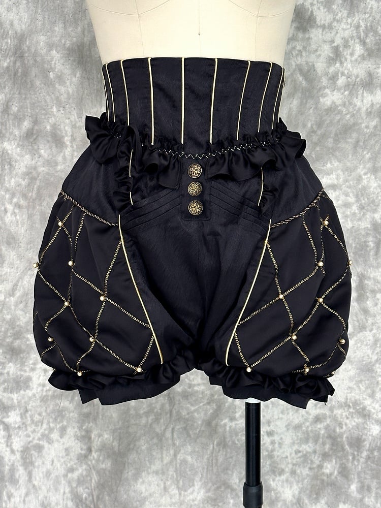 Ouji Lolita High Gold Bloomer Waist Black Shorts and