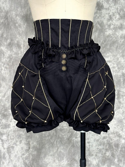 Shirt Ouji - Lolita Gold and Cape Black Prince + High Waist Shorts Outfit Bloomer