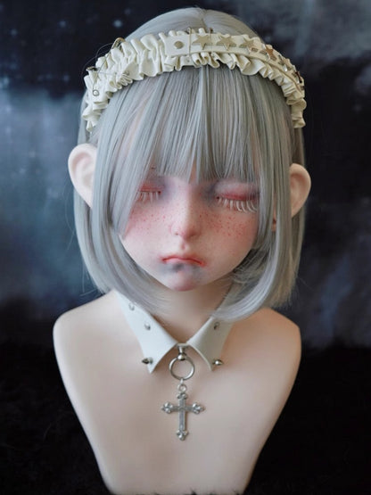 White Handmade Star-Shaped Studs Pins Ruffled KC
