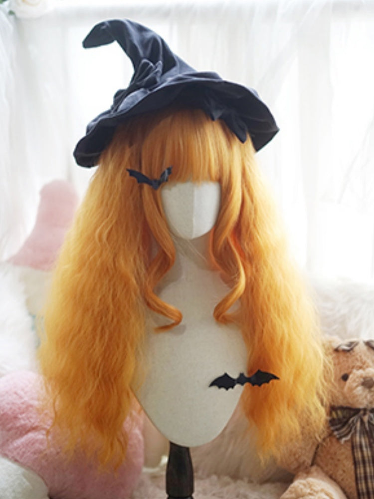 Light Blonde/Milk White/Orange/Red Long Wavy Wig With Full Bangs