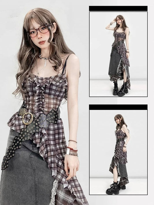 Saummuster Cami Glamorous Bittersweet Brown Plaid Asymmetrisch