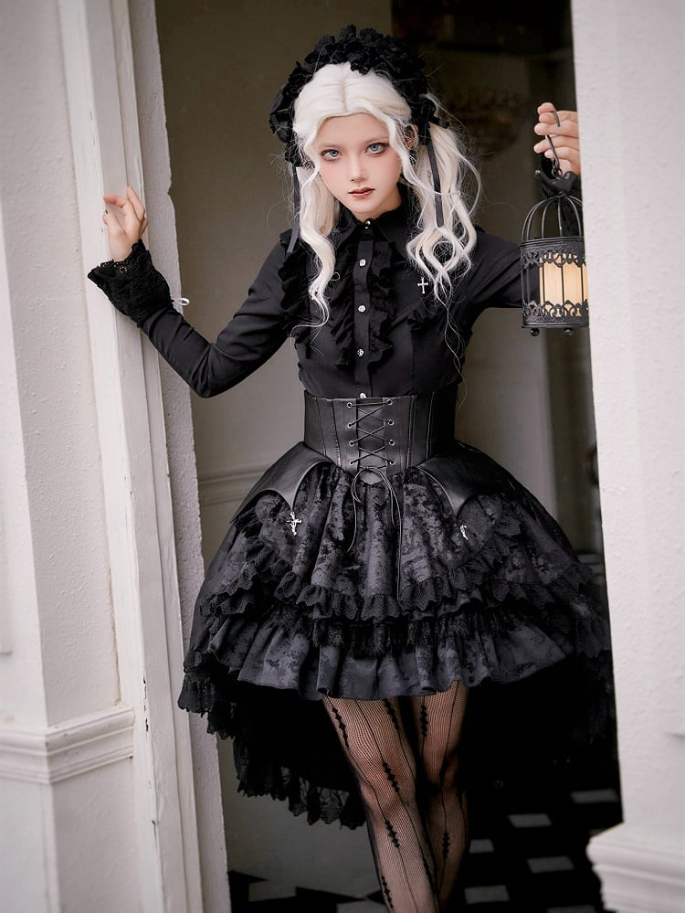 Black Gothic Lolita Layered Skirt