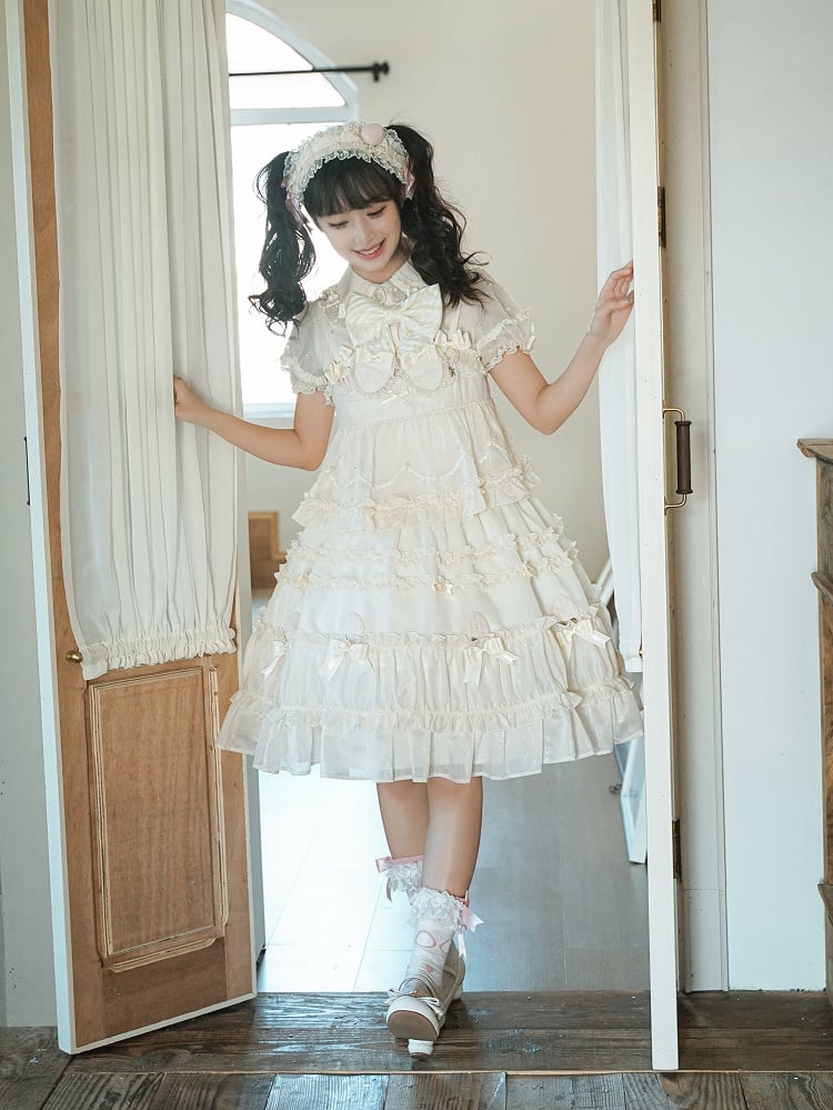 Robe Lolita en deux pièces avec nœud beige et volants